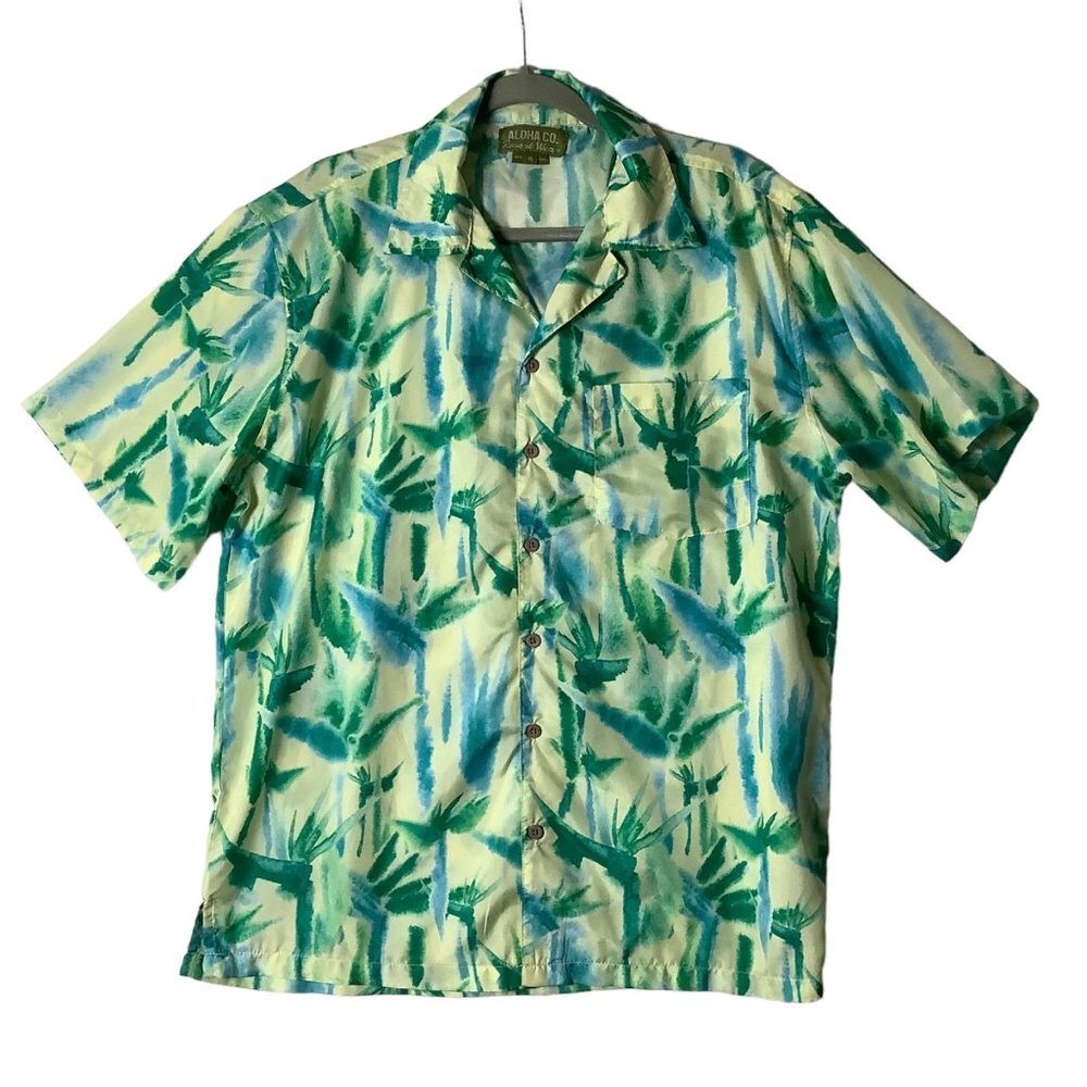 Aloha Co. Resort Wear Hawaiian Tropical Palm Trees Button Up Shirt Men Medium‎